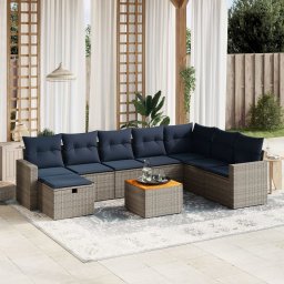 vidaXL 9 részes szürke polyrattan kerti ülőgarnitúra párnával
