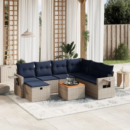 vidaXL 8 részes szürke polyrattan kerti ülőgarnitúra párnával