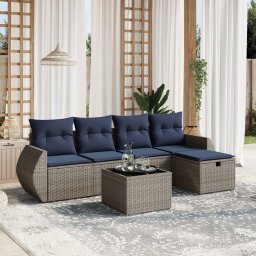 vidaXL 6 részes szürke polyrattan kerti ülőgarnitúra párnával