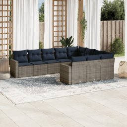 vidaXL 10 részes szürke polyrattan kerti ülőgarnitúra párnával