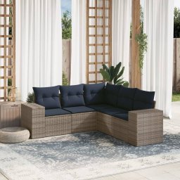 vidaXL 5 részes szürke polyrattan kerti ülőgarnitúra párnával