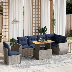 vidaXL 7 részes szürke polyrattan kerti ülőgarnitúra párnákkal