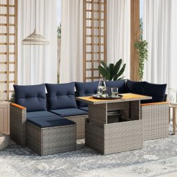 vidaXL 7 részes szürke polyrattan kerti ülőgarnitúra párnákkal