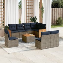 vidaXL 9 részes szürke polyrattan kerti ülőgarnitúra párnával