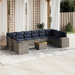 vidaXL 11 részes szürke polyrattan kerti ülőgarnitúra párnákkal