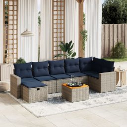vidaXL 8 részes szürke polyrattan kerti ülőgarnitúra párnával