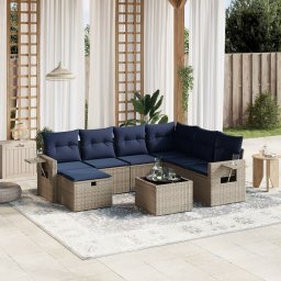 vidaXL 8 részes szürke polyrattan kerti ülőgarnitúra párnával