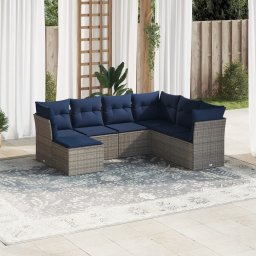 vidaXL 7 részes szürke polyrattan kerti ülőgarnitúra párnákkal
