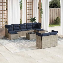 vidaXL 10 részes szürke polyrattan kerti ülőgarnitúra párnával