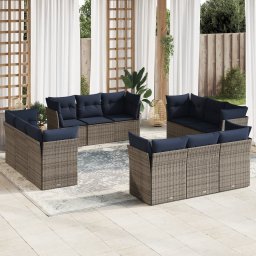 vidaXL 12 részes szürke polyrattan kerti ülőgarnitúra párnákkal
