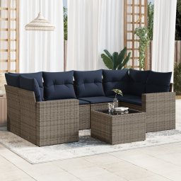 vidaXL 7 részes szürke polyrattan kerti ülőgarnitúra párnákkal