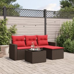 vidaXL 5 részes barna polyrattan kerti ülőgarnitúra párnával