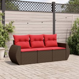 vidaXL 3 részes barna polyrattan kerti ülőgarnitúra párnával