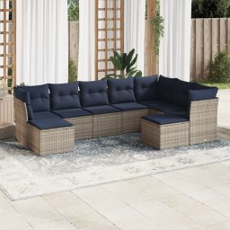 vidaXL 9 részes szürke polyrattan kerti ülőgarnitúra párnával