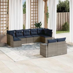 vidaXL 9 részes szürke polyrattan kerti ülőgarnitúra párnával