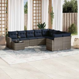 vidaXL 10 részes szürke polyrattan kerti ülőgarnitúra párnával