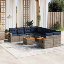 vidaXL 9 részes szürke polyrattan kerti ülőgarnitúra párnával