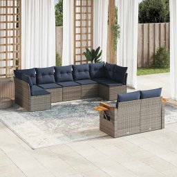vidaXL 9 részes szürke polyrattan kerti ülőgarnitúra párnával
