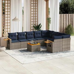 vidaXL 10 részes szürke polyrattan kerti ülőgarnitúra párnával