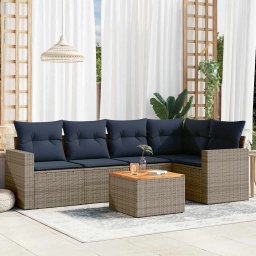 vidaXL 6 részes szürke polyrattan kerti ülőgarnitúra párnával