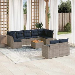 vidaXL 10 részes szürke polyrattan kerti ülőgarnitúra párnával