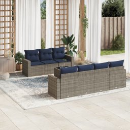 vidaXL 8 részes szürke polyrattan kerti ülőgarnitúra párnával