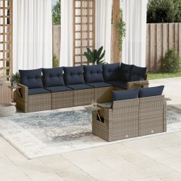 vidaXL 8 részes szürke polyrattan kerti ülőgarnitúra párnával