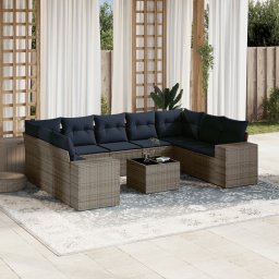 vidaXL 10 részes szürke polyrattan kerti ülőgarnitúra párnával