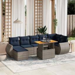 vidaXL 8 részes szürke polyrattan kerti ülőgarnitúra párnával