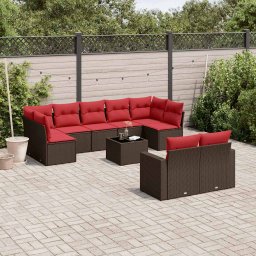 vidaXL 10 részes barna polyrattan kerti ülőgarnitúra párnákkal