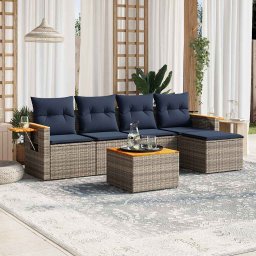 vidaXL 6 részes szürke polyrattan kerti ülőgarnitúra párnával