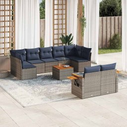 vidaXL 10 részes szürke polyrattan kerti ülőgarnitúra párnával