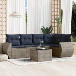 vidaXL 6 részes szürke polyrattan kerti ülőgarnitúra párnával
