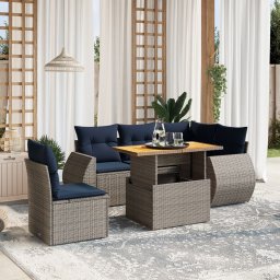 vidaXL 6 részes szürke polyrattan kerti ülőgarnitúra párnával