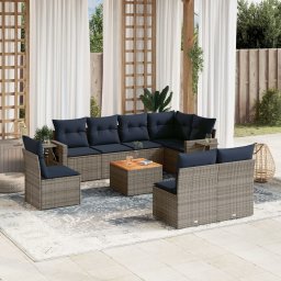 vidaXL 9 részes szürke polyrattan kerti ülőgarnitúra párnával