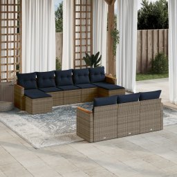 vidaXL 10 részes szürke polyrattan kerti ülőgarnitúra párnával