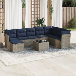 vidaXL 9 részes szürke polyrattan kerti ülőgarnitúra párnával