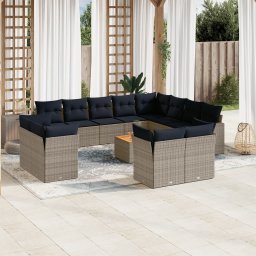 vidaXL 13 részes szürke polyrattan kerti ülőgarnitúra párnákkal