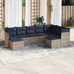 vidaXL 9 részes szürke polyrattan kerti ülőgarnitúra párnával