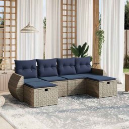 vidaXL 6 részes szürke polyrattan kerti ülőgarnitúra párnával