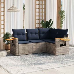 vidaXL 4 részes szürke polyrattan kerti ülőgarnitúra párnával