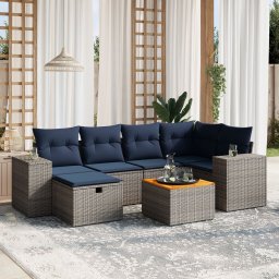 vidaXL 7 részes szürke polyrattan kerti ülőgarnitúra párnákkal