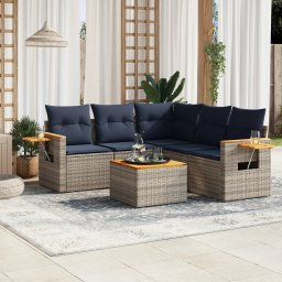 vidaXL 6 részes szürke polyrattan kerti ülőgarnitúra párnával