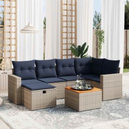 vidaXL 7 részes szürke polyrattan kerti ülőgarnitúra párnákkal