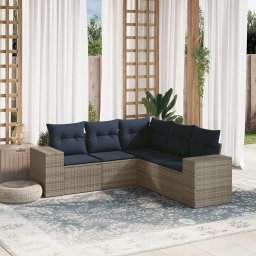 vidaXL 5 részes szürke polyrattan kerti ülőgarnitúra párnával