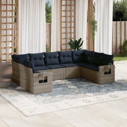 vidaXL 9 részes szürke polyrattan kerti ülőgarnitúra párnával