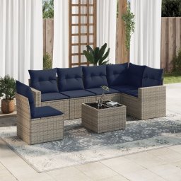 vidaXL 7 részes szürke polyrattan kerti ülőgarnitúra párnákkal