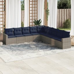 vidaXL 9 részes szürke polyrattan kerti ülőgarnitúra párnával