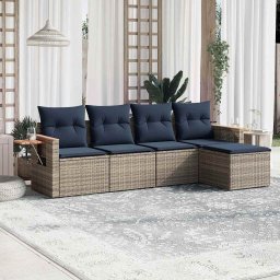 vidaXL 5 részes szürke polyrattan kerti ülőgarnitúra párnával