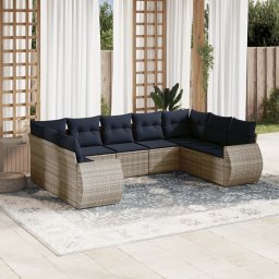 vidaXL 9 részes szürke polyrattan kerti ülőgarnitúra párnával